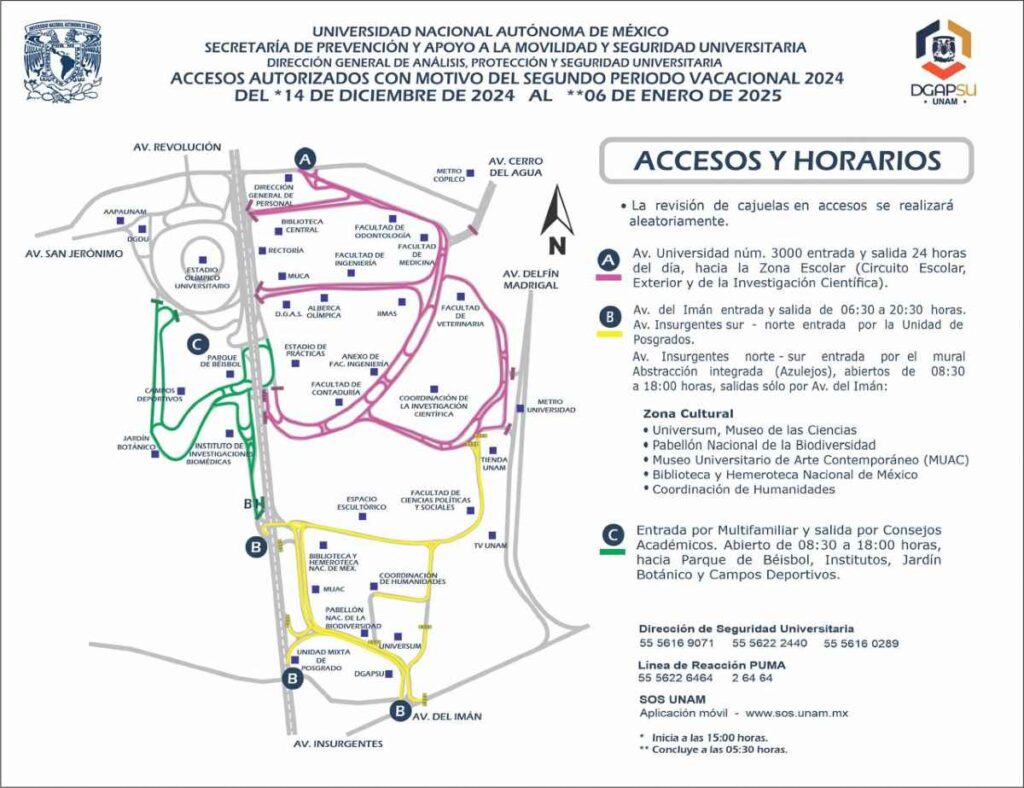 Toma en cuenta los horarios de CU en vacaciones.